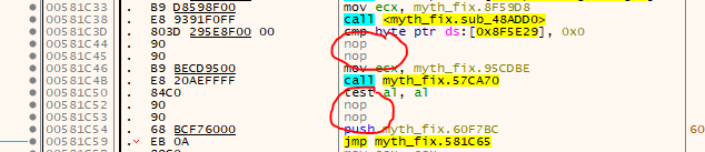 NOPed out code